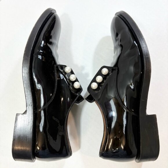 Givenchy Pearl Accent Derby Oxfords Size 38 Black Patent Leather Slip On Loafers - Picture 10 of 16